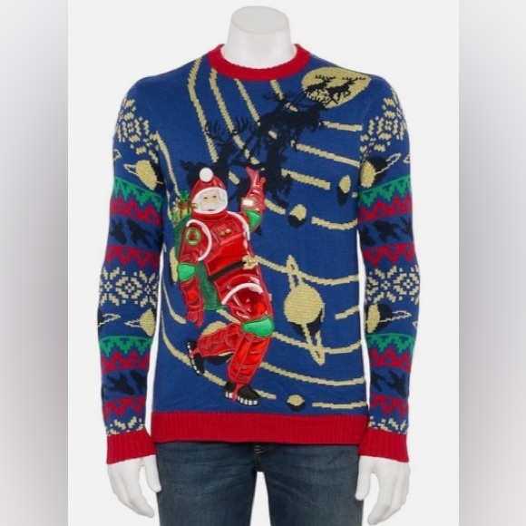 Christmas 🎄 UGLY Sweater Astronaut Moon Walk Space Santa Men’s Size L - Picture 5 of 5